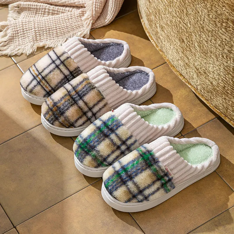 Plaid Plush Slippers Warm Soft Non-slip Bedroom Home Slipper For Couples Women Men House Shoes Dropshipman