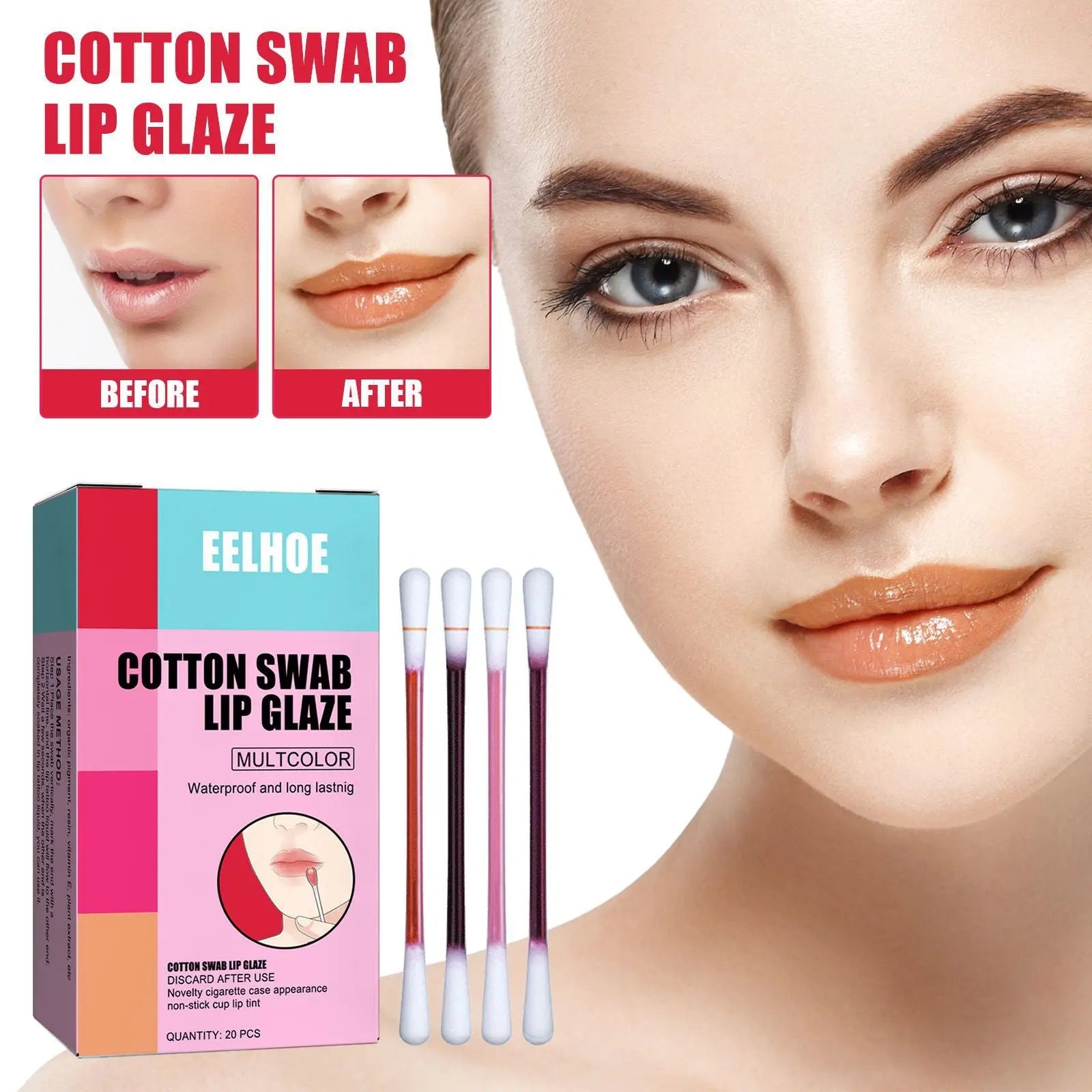 EELHOE Cotton Swab Lipstick, Portable Cigarette Case Lipstick Dye Lip Liquid Lip Gloss Lip Glaze Non-Stick Cup Moisture Lasting eprolo