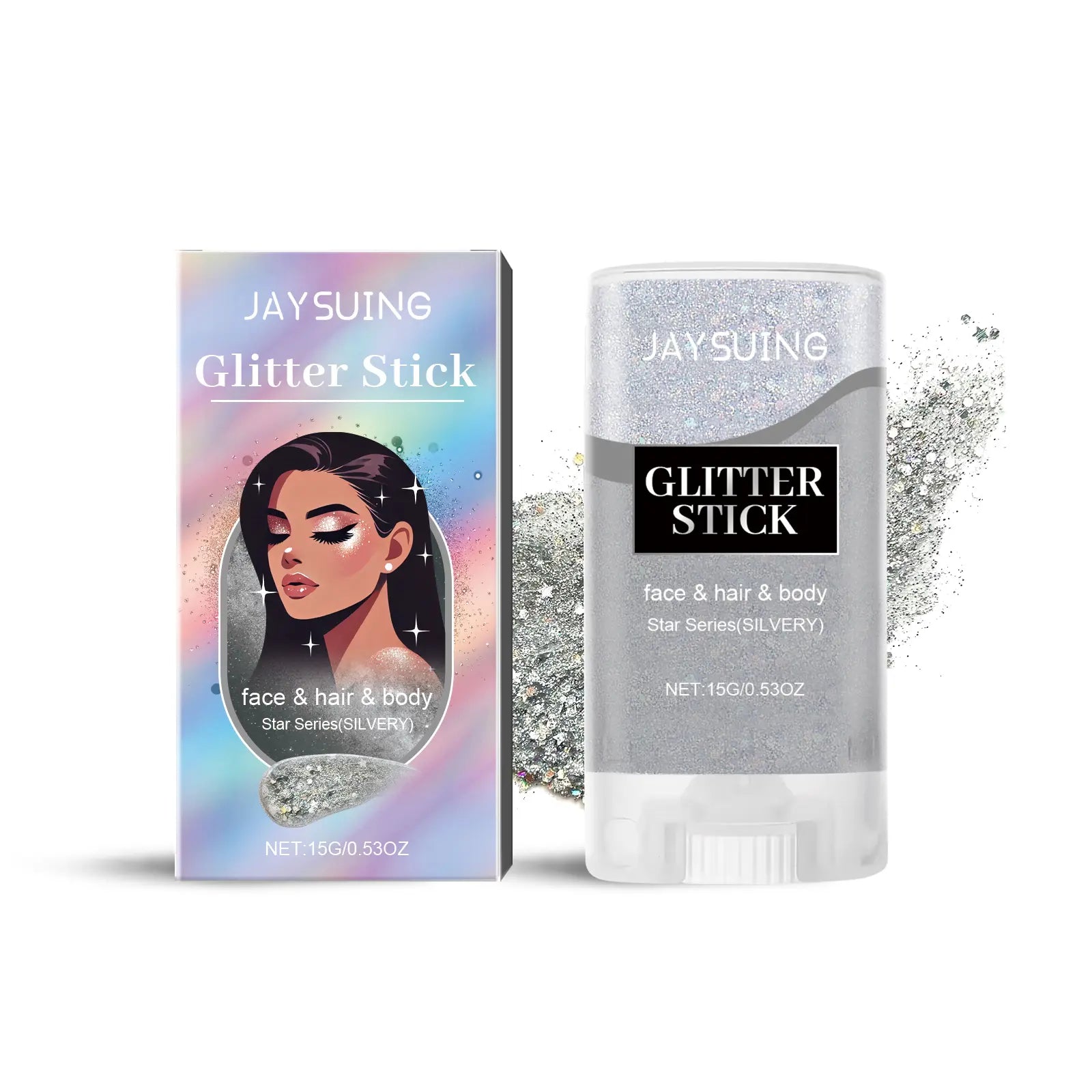Jaysuing Sequined Glitter Stick (Silver), Party Dance, Performance, Makeup, Face, Body, Collarbone, Highlight And Shine eprolo