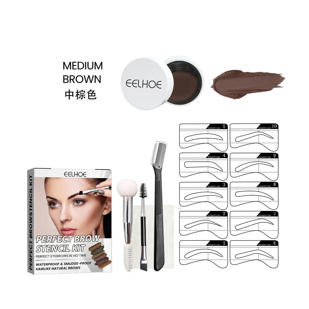EELHOE Perfect Brow Stencil Kit, Waterproof Smooth Easy Color No Smudge No Makeup Natural Three-Dimensional Eyebrow Cream eprolo