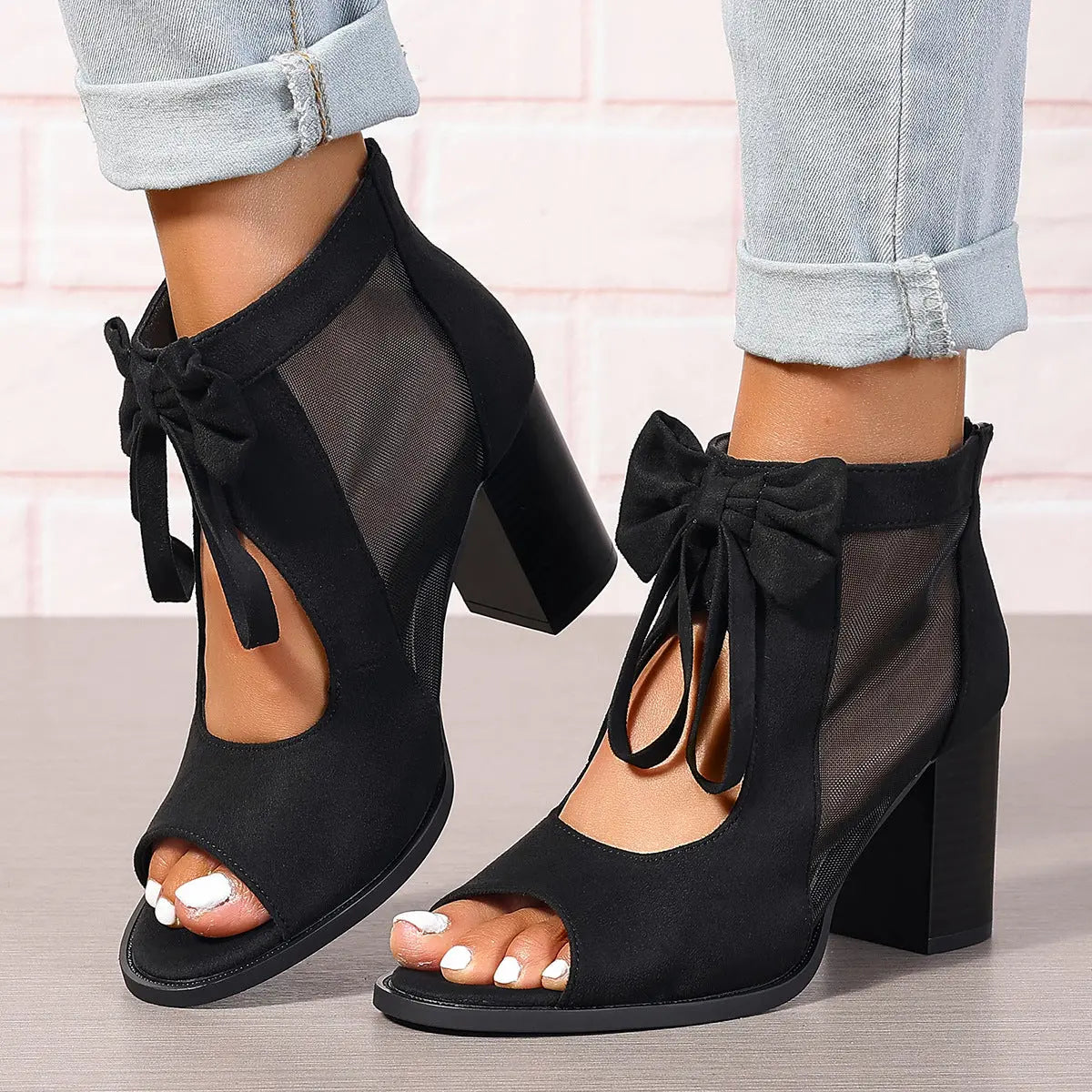 Platform Chunky High Heels Women's Sandals Bow Decoration Open Toe Block Ankle Strap Sandals For Dress Bridal Party Shoes Dropshipman