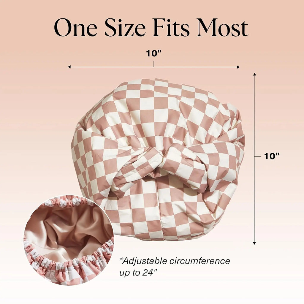 Waterproof Three-Layer Bath Cap with Silk-Like Lining and Checkered Design, Premium Hair Care Cap eprolo