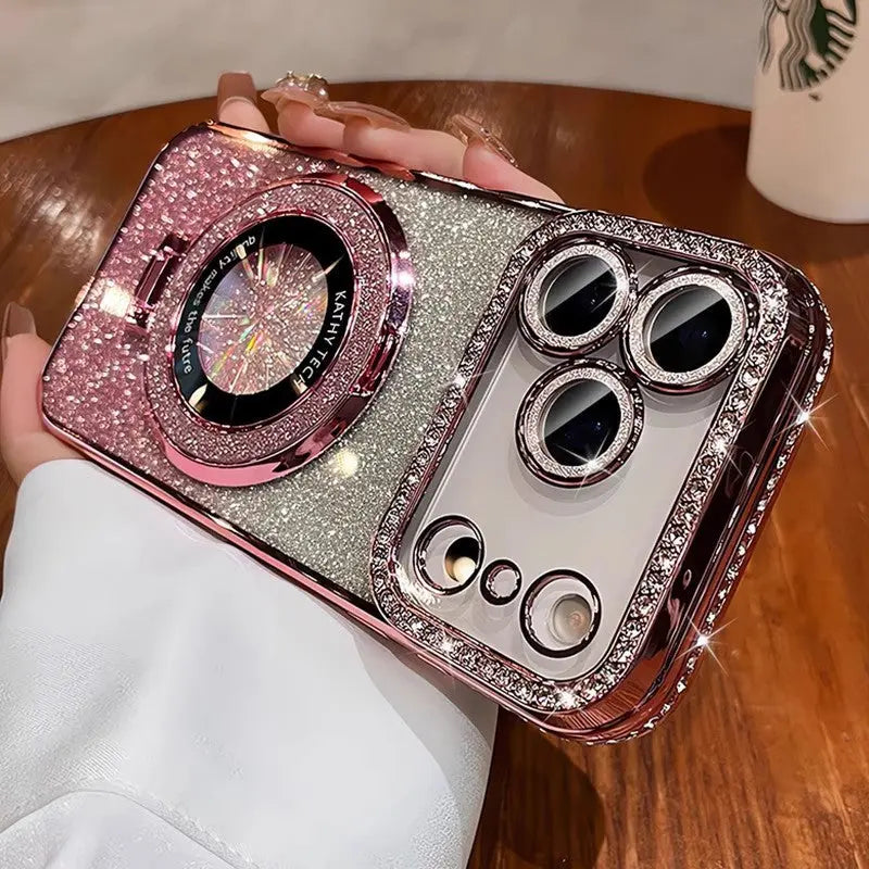 Crystal Glitter Magnetic Mount Bracket for iPhone 17 Pro Max Phone Case with Lens Film, Anti-drop Protection for Apple iPhone 16, 15 eprolo