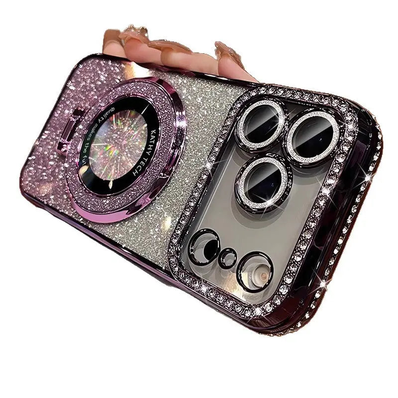 Crystal Glitter Magnetic Mount Bracket for iPhone 17 Pro Max Phone Case with Lens Film, Anti-drop Protection for Apple iPhone 16, 15 eprolo