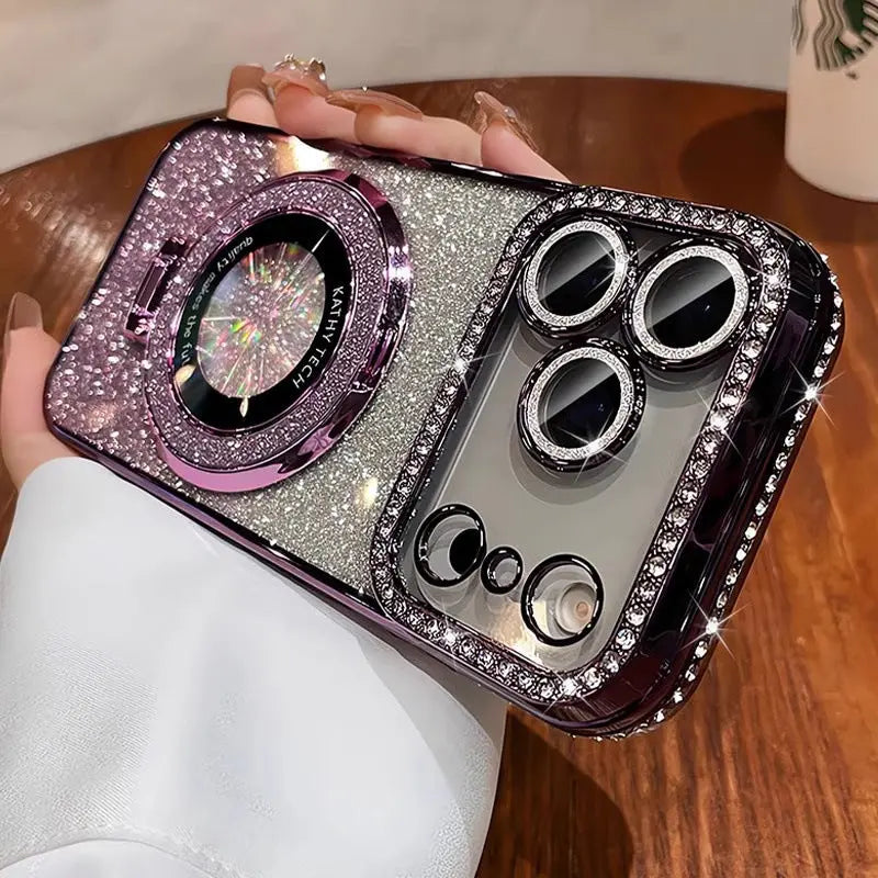 Crystal Glitter Magnetic Mount Bracket for iPhone 17 Pro Max Phone Case with Lens Film, Anti-drop Protection for Apple iPhone 16, 15 eprolo