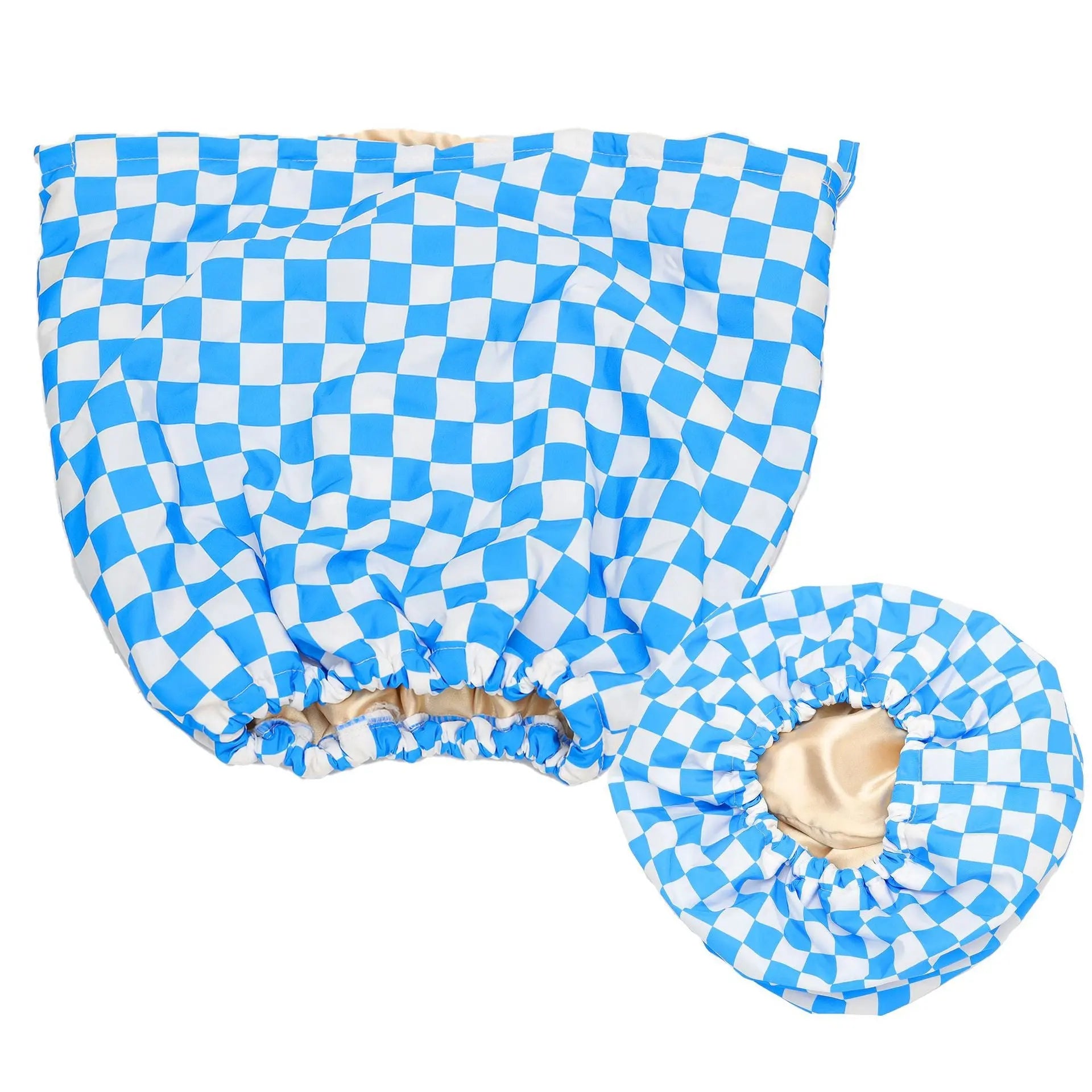 Waterproof Three-Layer Bath Cap with Silk-Like Lining and Checkered Design, Premium Hair Care Cap eprolo