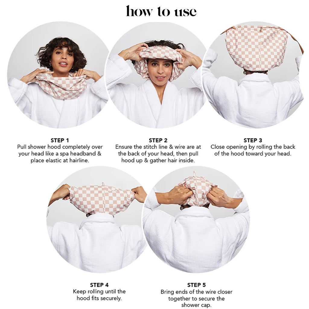 Waterproof Three-Layer Bath Cap with Silk-Like Lining and Checkered Design, Premium Hair Care Cap eprolo