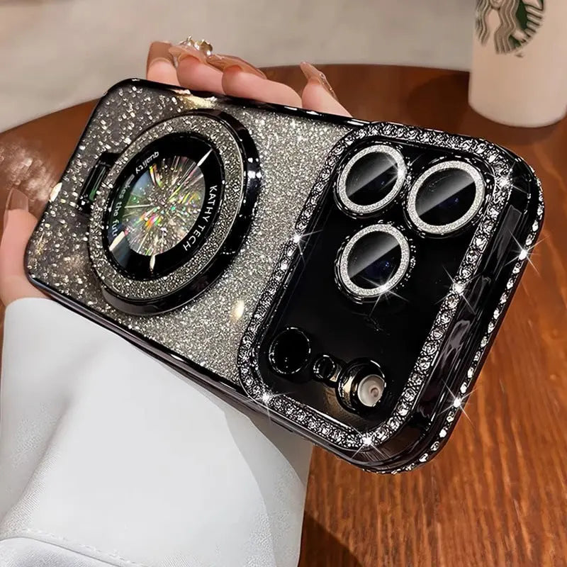 Crystal Glitter Magnetic Mount Bracket for iPhone 17 Pro Max Phone Case with Lens Film, Anti-drop Protection for Apple iPhone 16, 15 eprolo