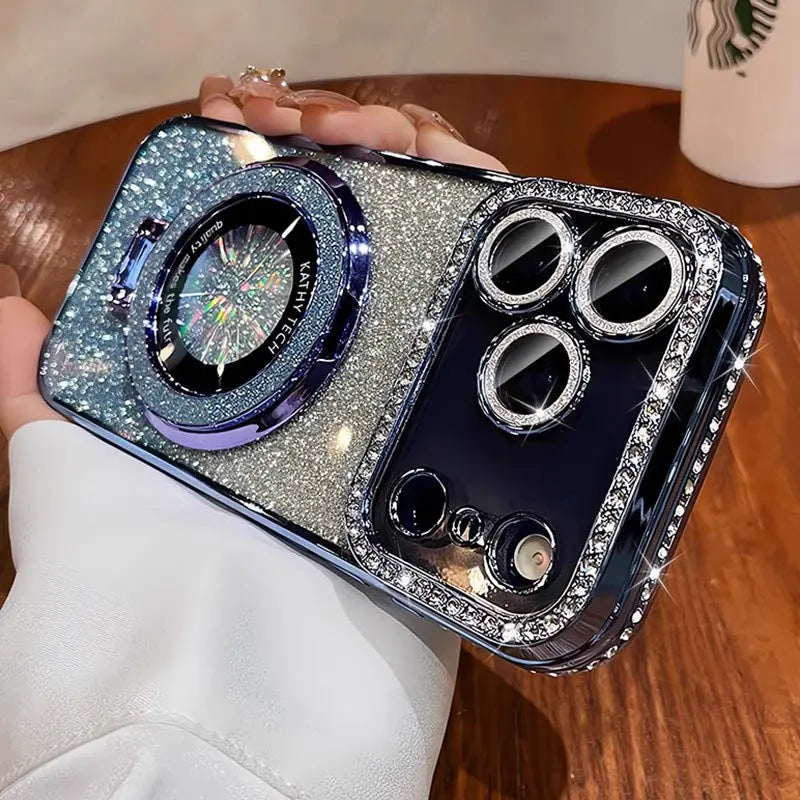 Crystal Glitter Magnetic Mount Bracket for iPhone 17 Pro Max Phone Case with Lens Film, Anti-drop Protection for Apple iPhone 16, 15 eprolo