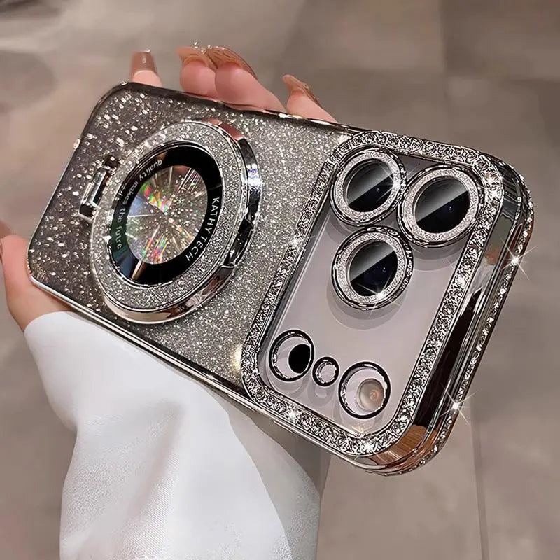 Crystal Glitter Magnetic Mount Bracket for iPhone 17 Pro Max Phone Case with Lens Film, Anti-drop Protection for Apple iPhone 16, 15 eprolo