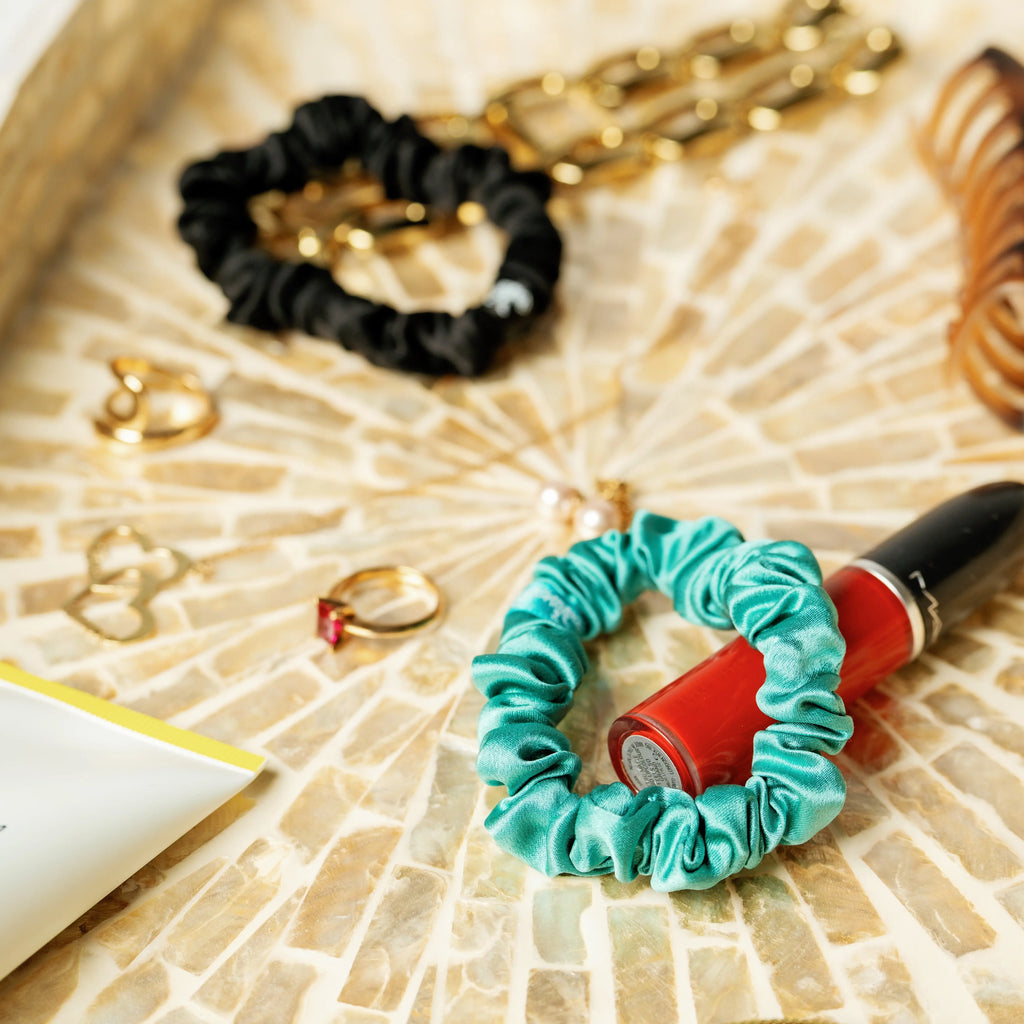 Organic Silk Small Scrunchie Jade Green LINA LENNOX