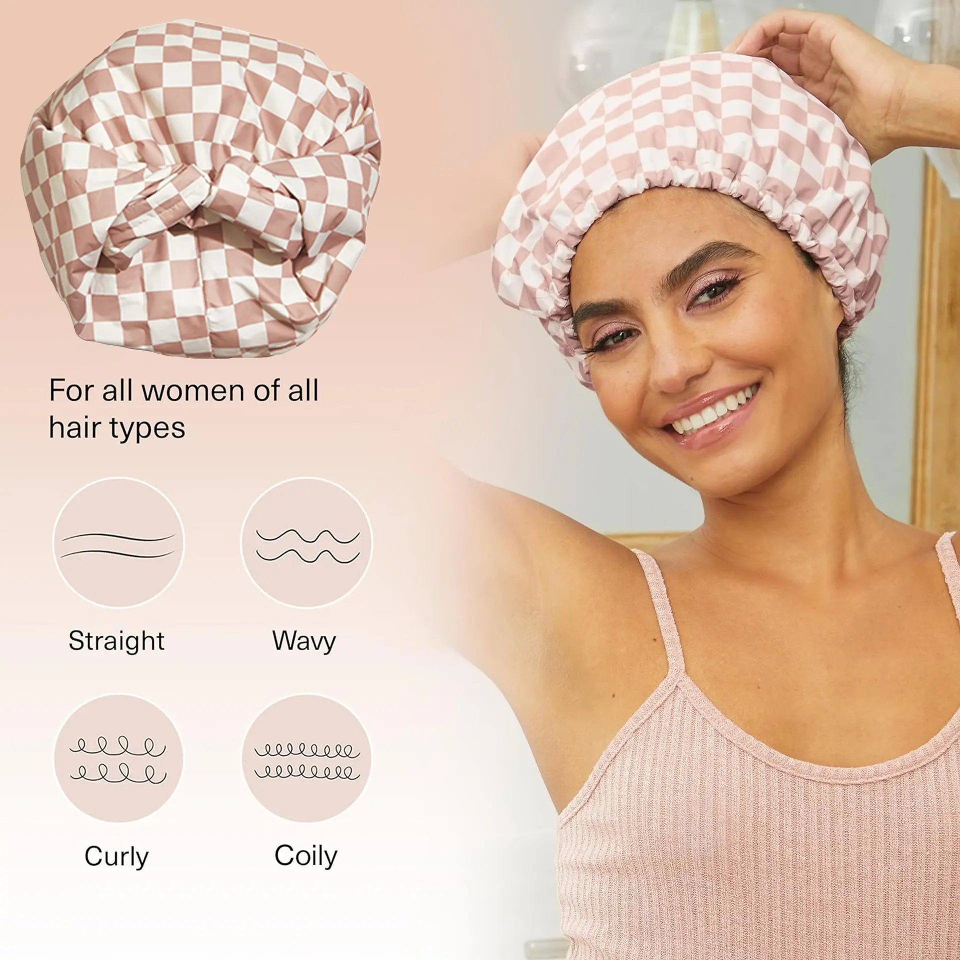 Waterproof Three-Layer Bath Cap with Silk-Like Lining and Checkered Design, Premium Hair Care Cap eprolo