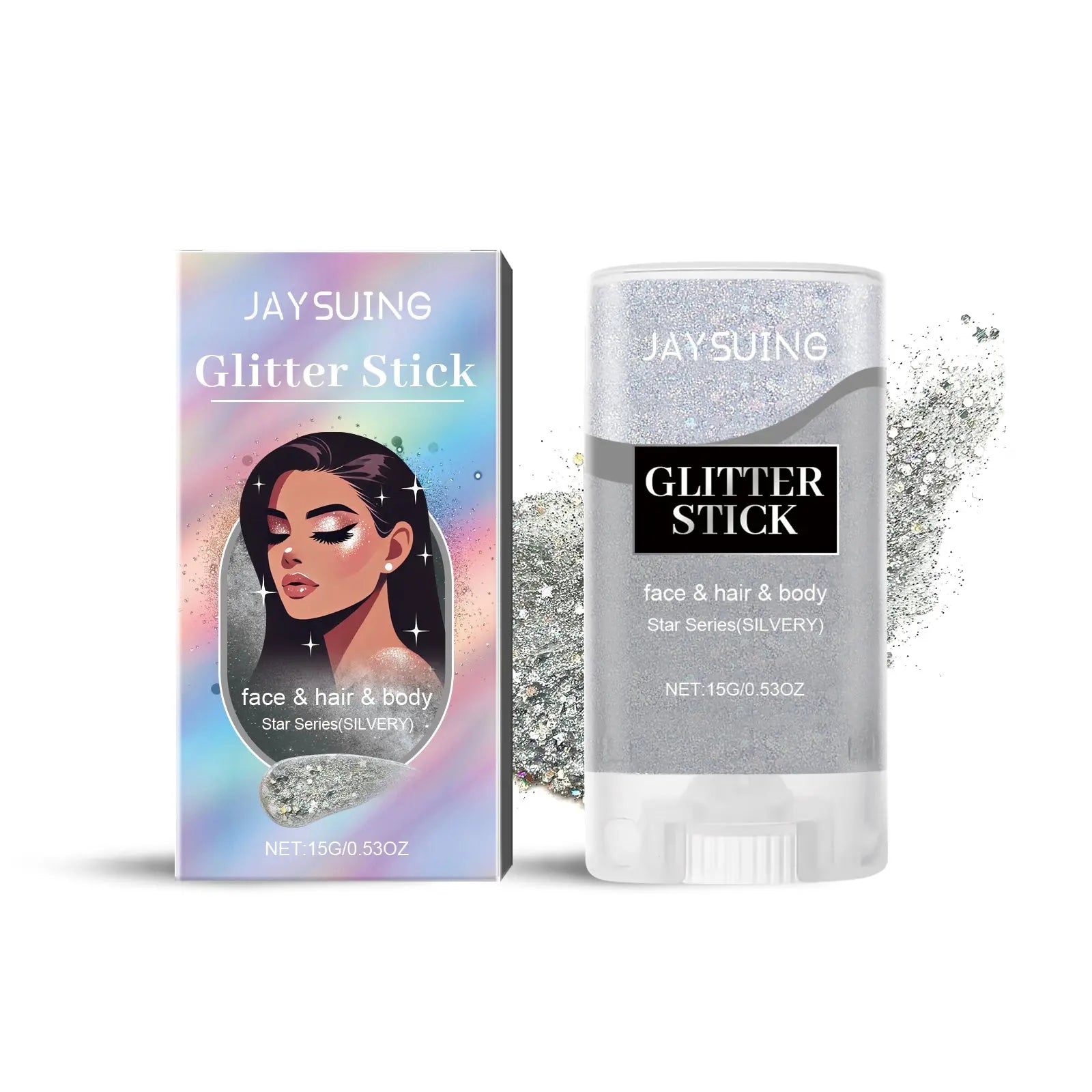 Jaysuing Sequined Glitter Stick (Silver), Party Dance, Performance, Makeup, Face, Body, Collarbone, Highlight And Shine eprolo
