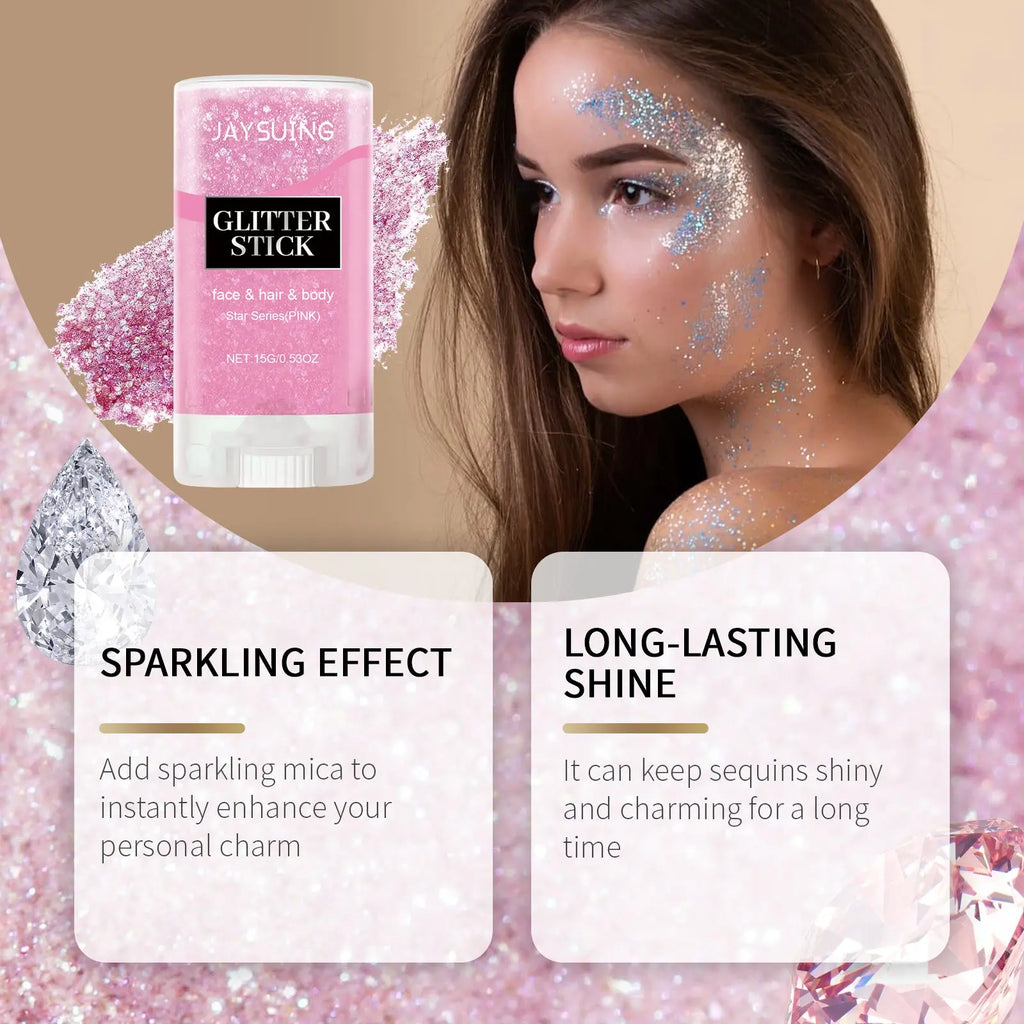 Jaysuing  Sequined Glitter Stick (Pink), Party, Dance, Performance, Makeup, Face, Body, Collarbone, Highlight And Shine eprolo