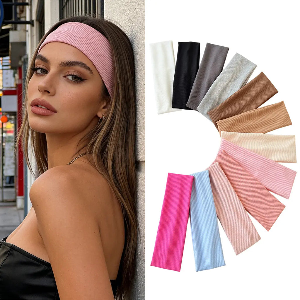 Cotton Elastic Headband Wide Sweat-Absorbent Band, Solid Color, Multi-Functional Headwear eprolo