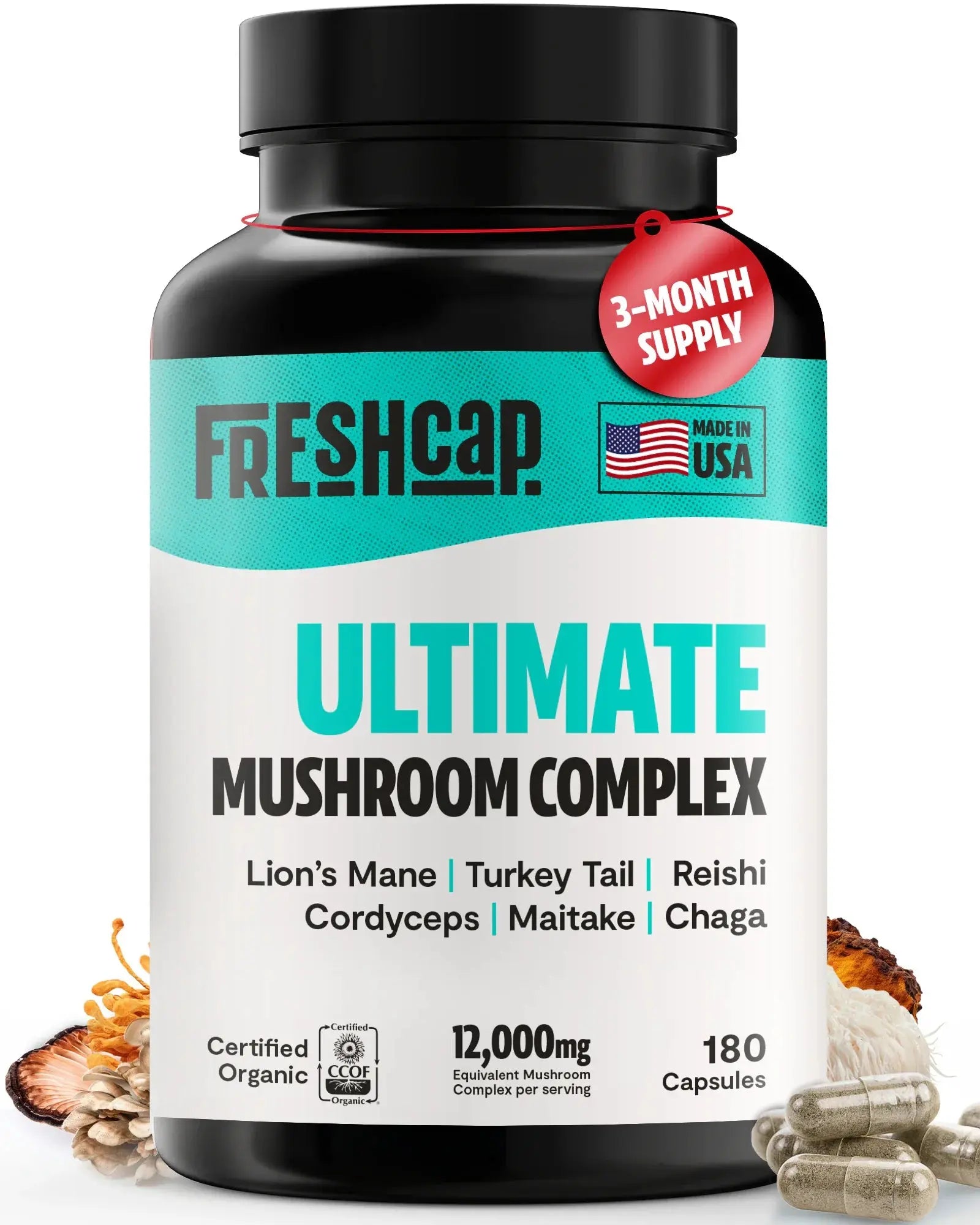 Organic Mushroom Complex Supplement Capsules FreshCap Mushrooms
