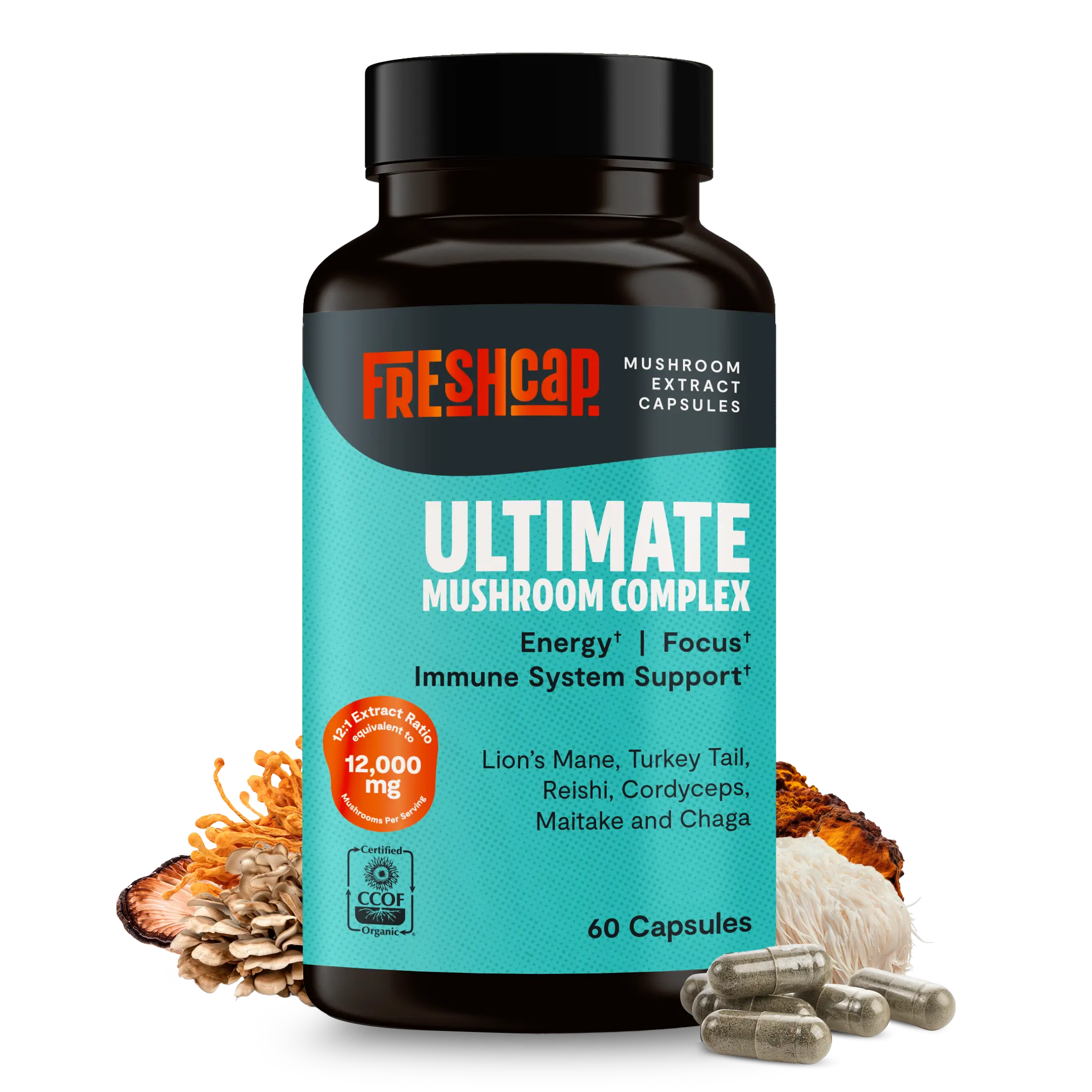 Organic Mushroom Complex Supplement Capsules FreshCap Mushrooms